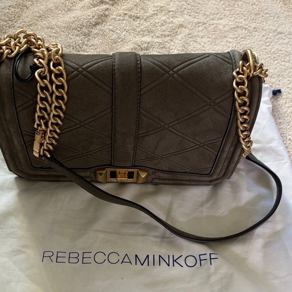 Rebecca Minkoff Quilted Gray Shoulder Bag with Gold Chain - Picture 1 of 7